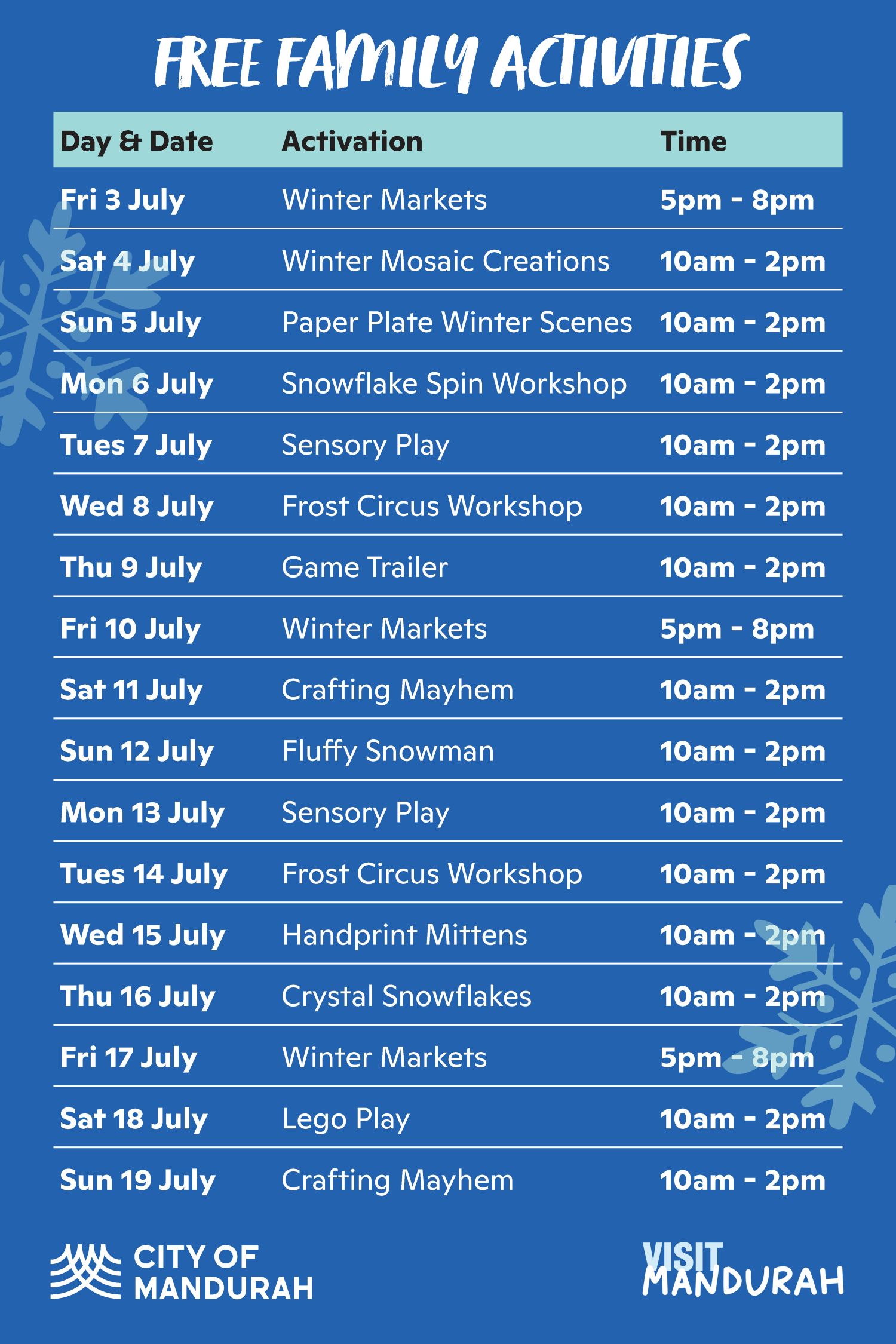 Winter In Mandurah Activities Schedule Winter In Mandurah Activities Schedule